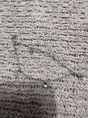 Sterling Silver Star & Crystal Charm Anklet - Silver